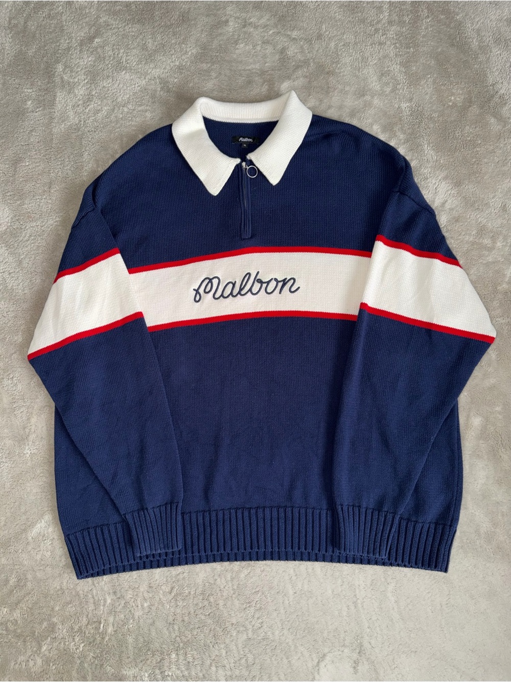 Malbon Bennett Knit Golf Polo Sweater Men’s XL In Navy Quarter Zip